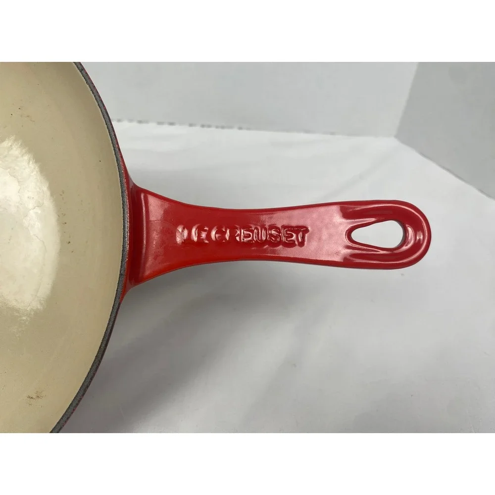 Vintage Style Le Creuset Red Skillet 9in Enameled Cast Iron Cream Interior